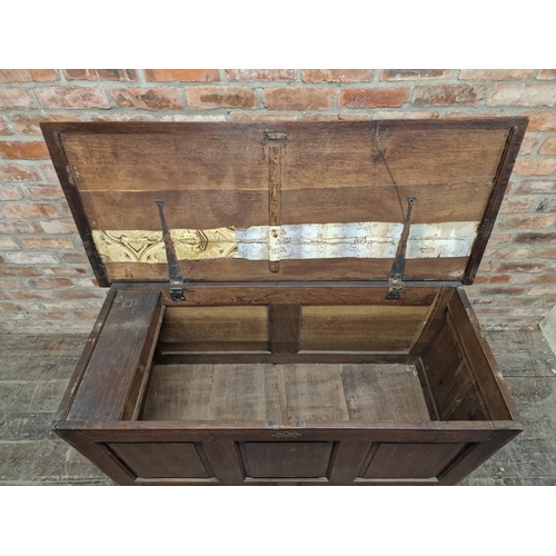 1215 - Georgian oak mule chest, H 87cm x W 130cm x D 55cm