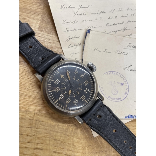 222 - Rare WWII German Luftwaffe Third Reich pilots watch, 55mm steel case, black dial with both hour and ... 