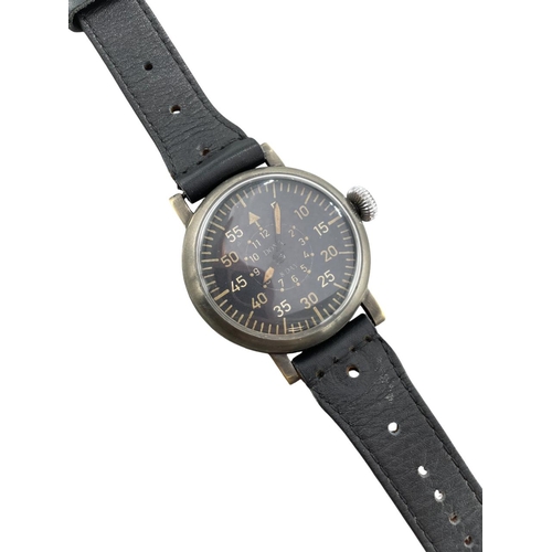 222 - Rare WWII German Luftwaffe Third Reich pilots watch, 55mm steel case, black dial with both hour and ... 