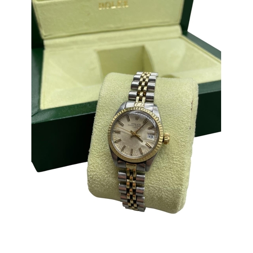 1 - Rolex Oyster Perpetual Date vintage ladies bi colour 18k and stainless steel watch, 26mm case, champ... 