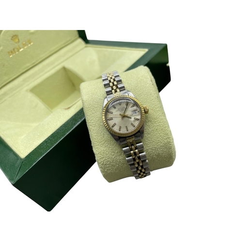 1 - Rolex Oyster Perpetual Date vintage ladies bi colour 18k and stainless steel watch, 26mm case, champ... 