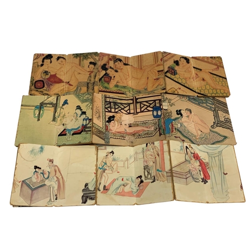 354 - Quantity of Japanese antique Shunga fold out 'pillow' books, each with the internal boards depicting... 