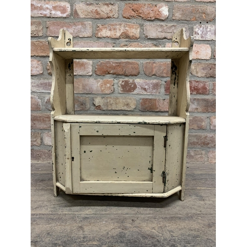 1422 - 19th Century small painted pine kitchen wall cabinet with single door, possibly Scandinavian, H 56cm... 