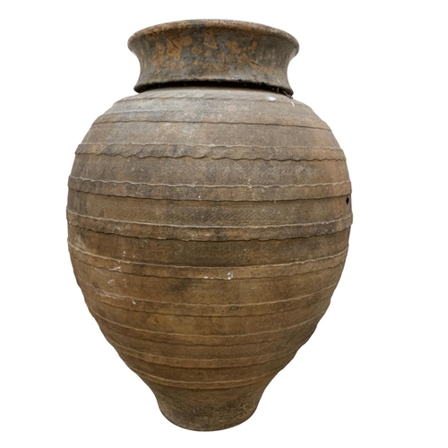 449 - Large Spanish Girona terracotta pot with ribbed exterior, H 68cm x W 46cm