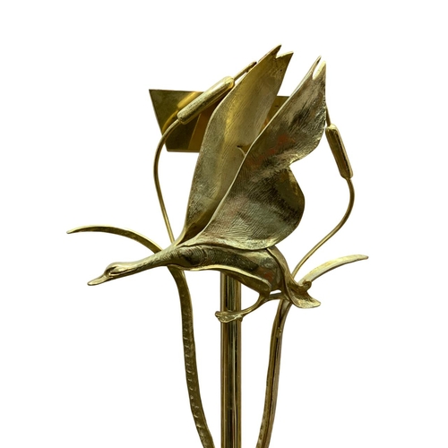 1063 - Lanciotto Galeotti for L'originale Italian brass floor lamp, having flying swan and floral stem, rai... 