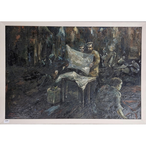 1459 - John Corvin (1924-2020) - Industrial scene with figure down a mine, signed and dated 1965, oil on bo... 