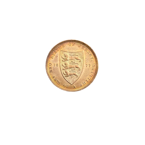 184 - Antique coinage - Queen Victoria, 1877, Jersey 1/48 shilling, full lustre with mirror like fields, i... 