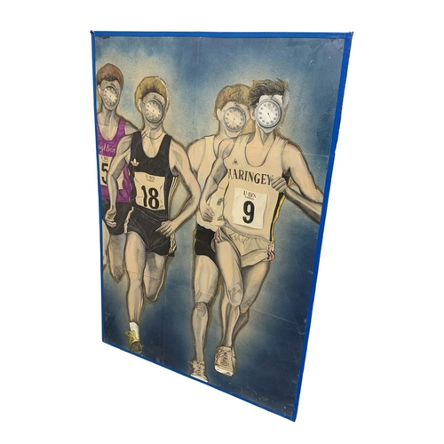 1613 - Rachel M. Arnold (Contemporary School) - A street art inspired study of runners with 'stopwatch' fac... 