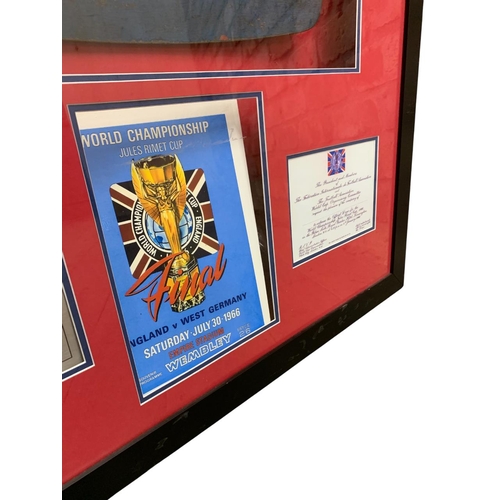 719 - Football - A limited edition framed montage featuring a seat from the old Wembley Stadium signed by ... 