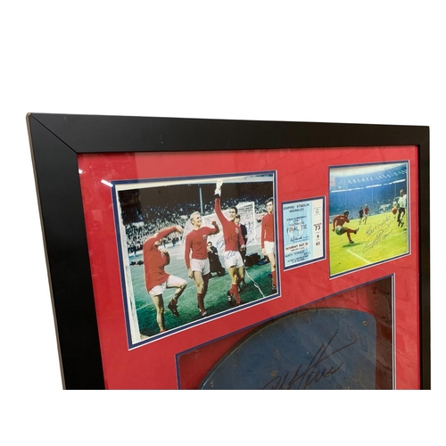 719 - Football - A limited edition framed montage featuring a seat from the old Wembley Stadium signed by ... 