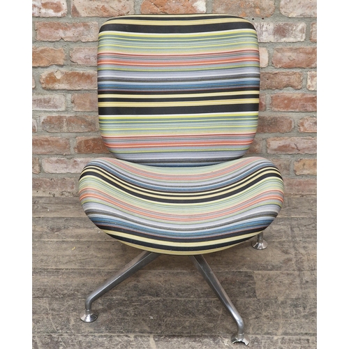 1371 - Vintage 'Orangebox Track-01' swivel chair with striped upholstery, raised on chrome base, H 77cm x W... 