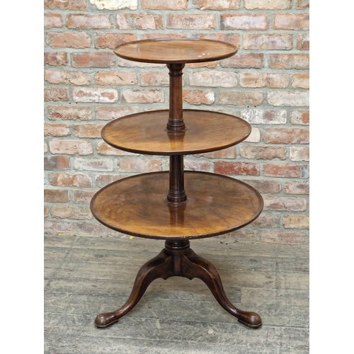 1381 - Good quality Georgian mahogany three tiered dumb waiter, H 112cm x W 70cm x D 70cm