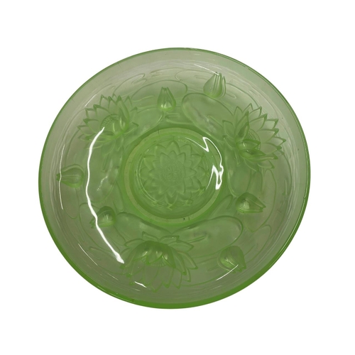 445 - A rare Walther & Sohne Art Deco uranium glass 'Nelson' three piece float bowl set, as seen in their ... 