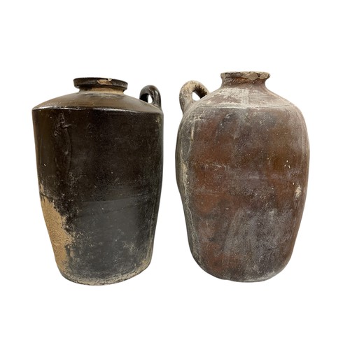 442 - Quantity of large rustic pottery vessels with single loop handles, tallest 53cm, plus a stoneware ex... 