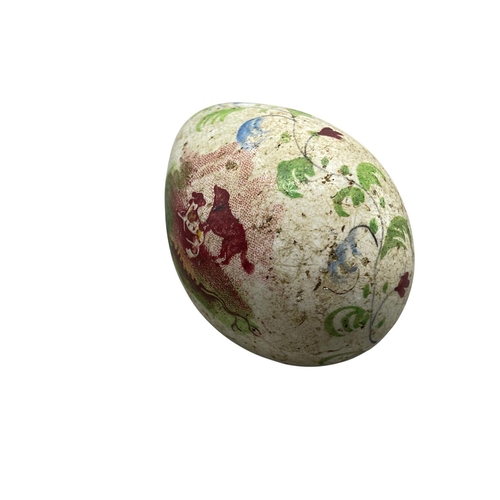 166 - Early rare pearlware transfer printed darning egg, decorated with a shepherdess and hounds and inscr... 