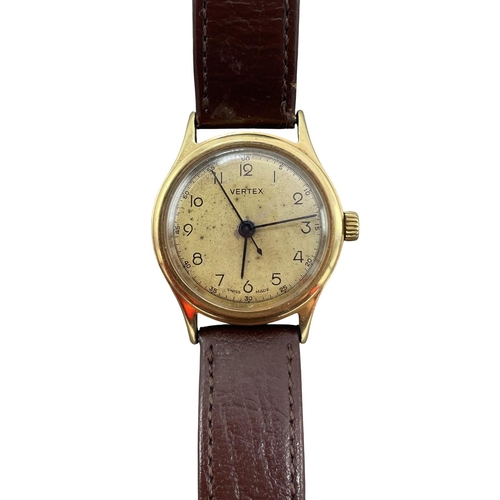 8 - Vintage Vertex 1950s 9ct dress watch, 30mm case champagne dial with Arabic numerals, period leather ... 