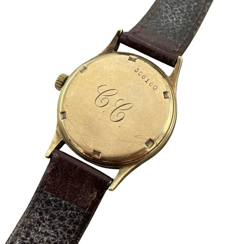 8 - Vintage Vertex 1950s 9ct dress watch, 30mm case champagne dial with Arabic numerals, period leather ... 