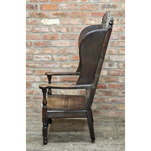 1401 - Good quality 17th century carved oak wainscot chair, H 136cm x W 64cm x D 60cm