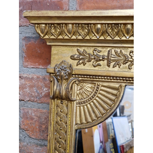 1150 - Good quality 19th century gilt and gesso overmantle mirror with carved detail, H 166cm x W 140cm