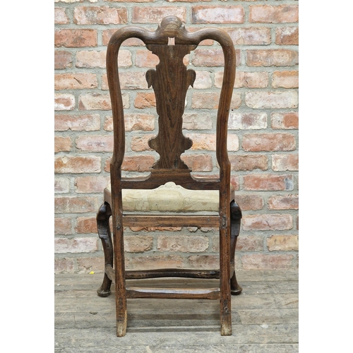 1411 - 18th century Queen Anne walnut dining chair with drop in seat, H 107cm x W 57cm x D 43cm