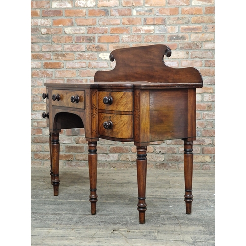 1414 - 19th century mahogany sideboard with raised gallery back fitted with a cellarette, raised on turned ... 