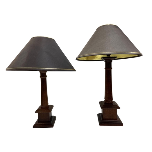 1074 - Collection of Corinthian column treen table lamps with associated shades, largest H 50cm (4)