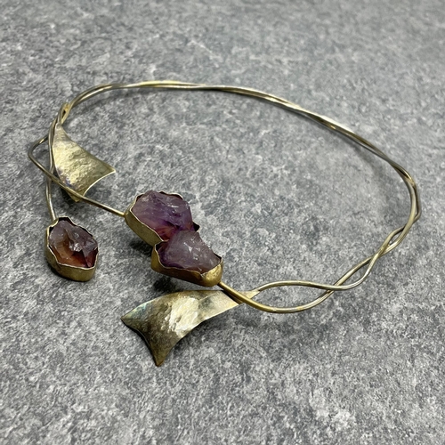 60 - Lucile Moore - silver gilt and amethyst stylised torque necklace, 19 x 17cm, 69.5g