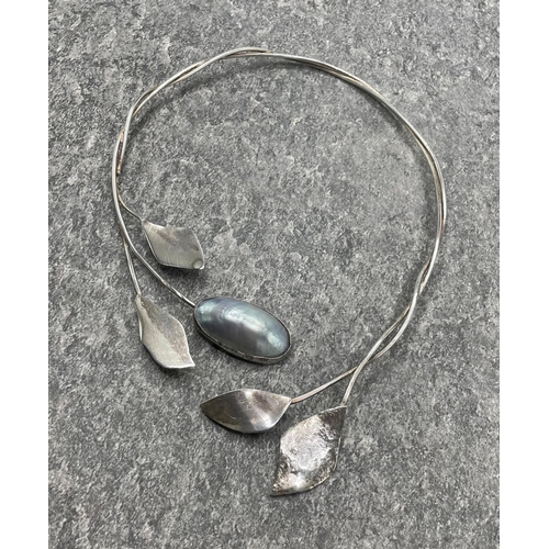 61 - Lucile Moore - silver and mother of pearl stylised torque necklace, 22 x 15cm, 53g