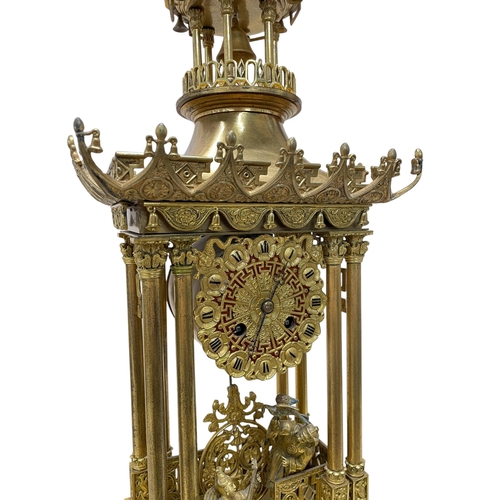 215 - After Theodore Leroy (1788-1839) - A Chinese style gilt metal portico clock in the form of a pagoda,... 