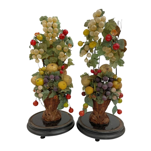 600 - Pair of French Globe De Mariee, a faux floral and fruit arrangement in wicker vase, held in original... 