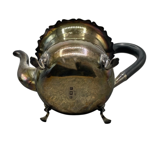 113 - Late Victorian bachelor teapot and saucier, with piecrust rim and scallop shell feet, maker Walker a... 