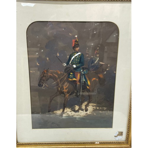 1601 - Alfred F. de Prades (1840-1895) - Three studies of mounted officers of the Eleventh Hussars, signed ... 