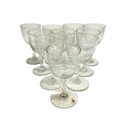 396 - Antique drinks service to include a quantity of crystal cut glass decanters with stoppers, a large c... 