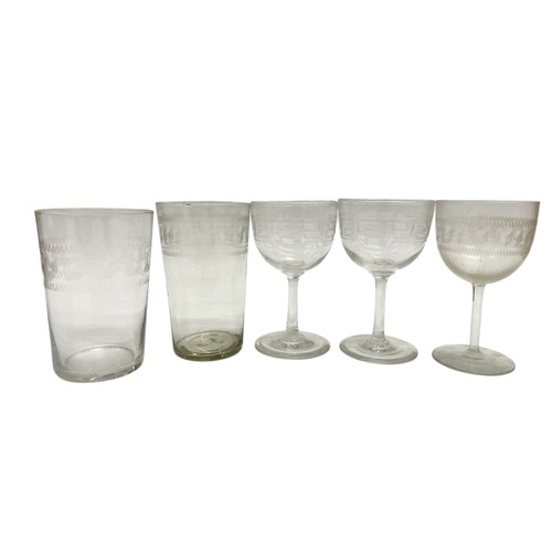 414 - Mixed quantity of antique glassware to include decanters, serving bowls and a collection of cut glas... 