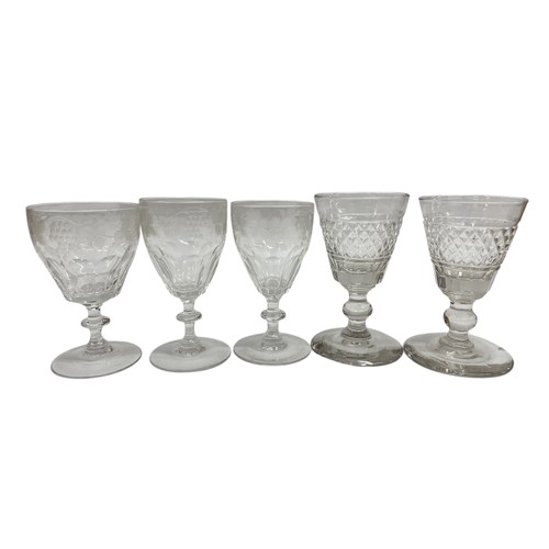 414 - Mixed quantity of antique glassware to include decanters, serving bowls and a collection of cut glas... 