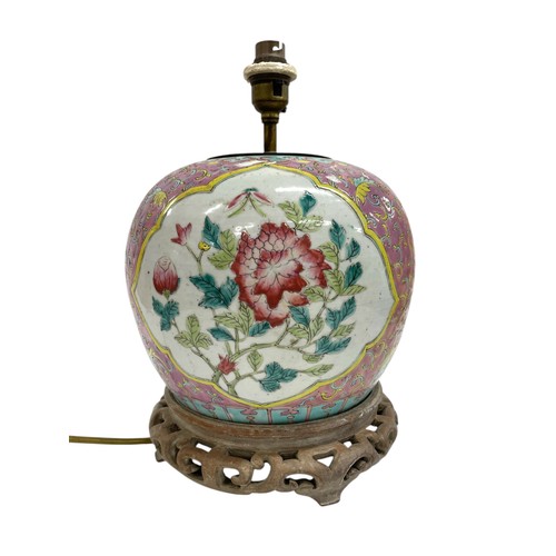 1081 - Mixed quantity of Oriental table lamps each having hand painted floral decoration, mounted atop circ... 