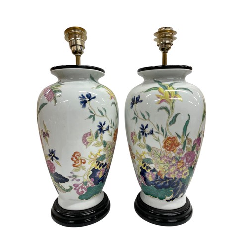 1081 - Mixed quantity of Oriental table lamps each having hand painted floral decoration, mounted atop circ... 