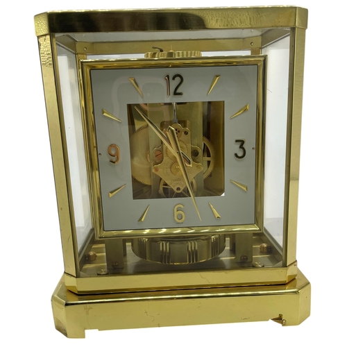 218 - Jaeger Le Coultre Swiss Atmos clock, no. 185049, Arabic quarters to the square dial, baton hands, in... 