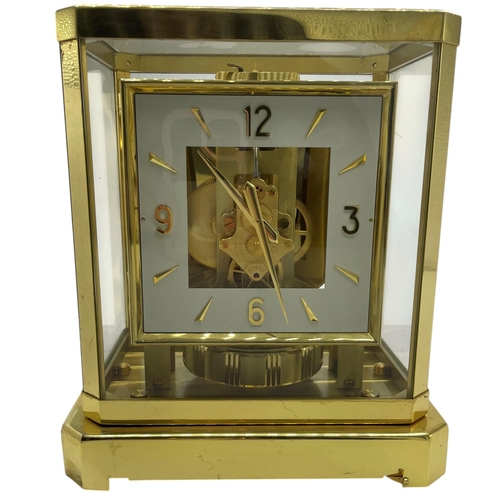 218 - Jaeger Le Coultre Swiss Atmos clock, no. 185049, Arabic quarters to the square dial, baton hands, in... 