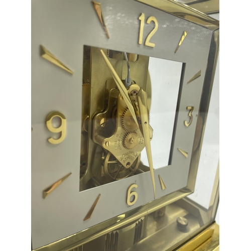 218 - Jaeger Le Coultre Swiss Atmos clock, no. 185049, Arabic quarters to the square dial, baton hands, in... 