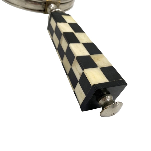 170 - Art Deco bone and horn chequered handle magnifying glass, L 24cm