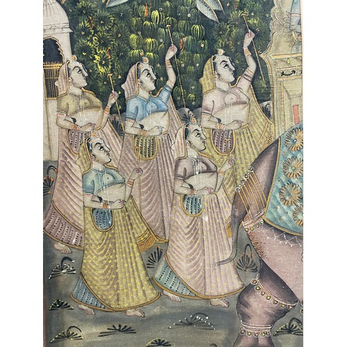 1505 - 20th century Indian school - elephants and dancing procession street scene with floral panel border,... 