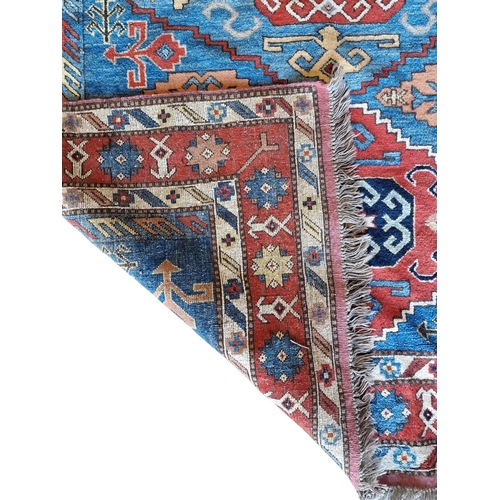 1690 - Exceptional quality antique Persian three medallion rug, on electric blue ground, 195cm x 150cm