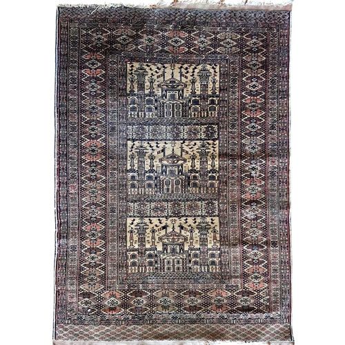 1691 - Good Persian pictorial rug, with three landscape panels 190cm x 130cm