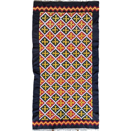 1693 - Kilim runner on black ground with Geometric pattern, 220cm x 105cm