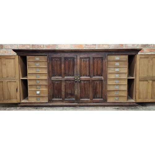 1369 - Good quality antique oak sideboard with carved linen fold panels and fitted interior comprising of s... 