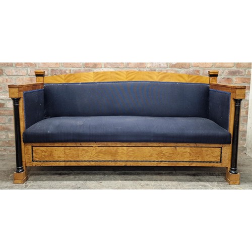 1415 - Good quality 19th century satin birch Biedermeier sofa with ebonised column pilasters and upholstere... 