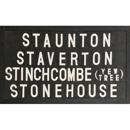 1004 - Local interest - framed and mounted bus route reel for Staunton, Staverton, Stinchcombe and Stonehou... 