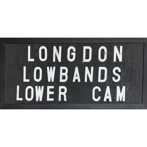 1005 - Local interest - framed and mounted bus route reel for Longdon, Lowbands and Lower Cam, 42 x 96cm in... 