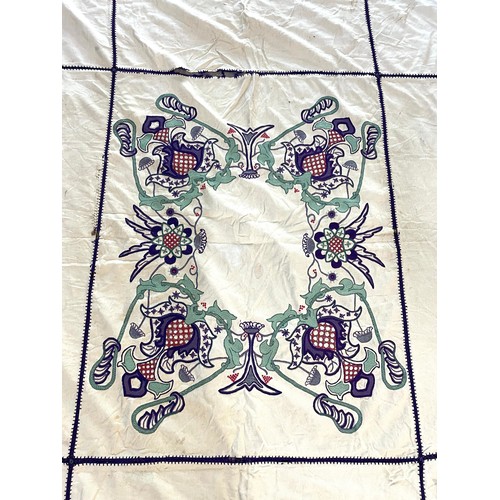 1631 - Good quality Arts & Crafts bedspread with central Art Nouveau style embroidered floral design and se... 